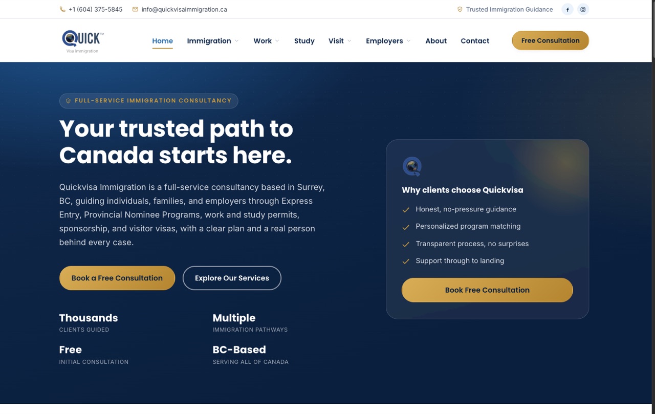 Screenshot of quickvisaimmigration.ca